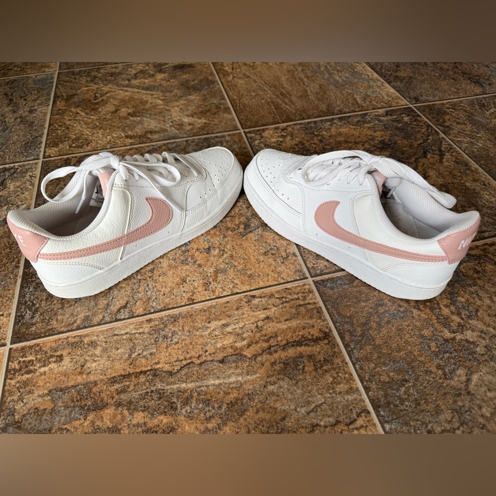 Nike Court Vision Low Next Nature Lace Up Sneakers- White/Pink, Women’s Size 9